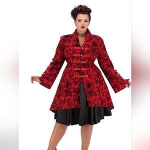 Hearts And Roses Flocked Tattoo Coat With Corset Back, Size 14